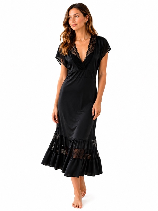 Diane Von Furstenberg Dresses & Skirts - Diane Von Furstenberg Black Midi Dress with Lace Trim
